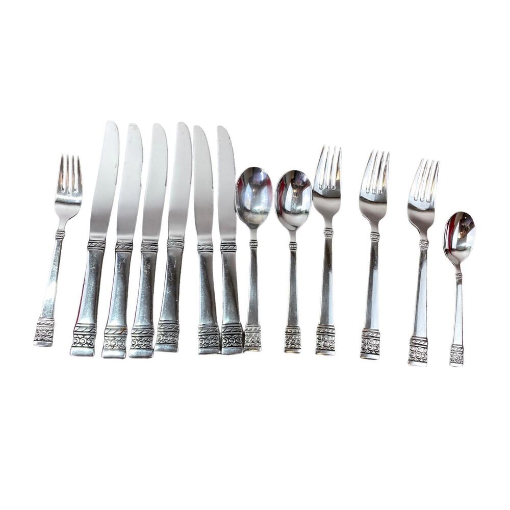 13 Piece Set of Oneida Stainless Steel  Recent Pattern Silver Brushed